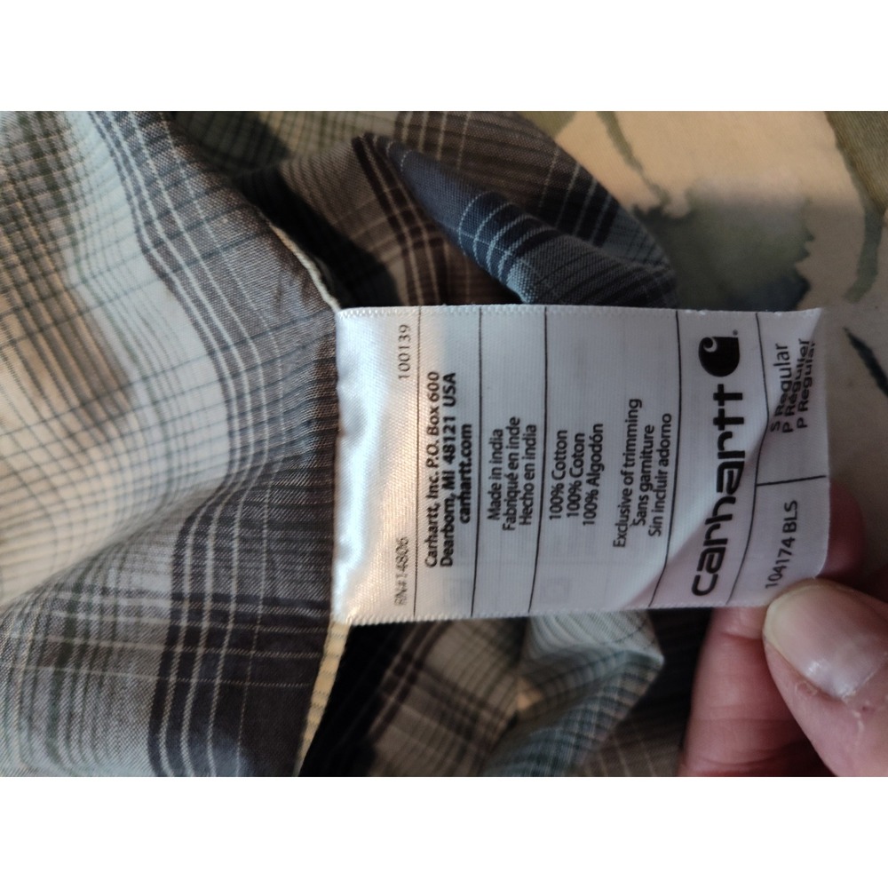 Carhartt Mens Plaid Short Sleeve Button Down Shirt RelaxedFit Blue Grey S 104174 - Picture 5 of 6